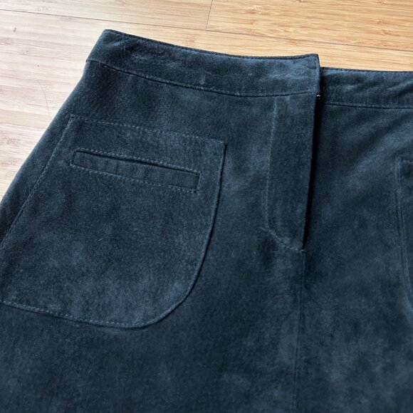 Vintage 90s Lilly Pulitzer 100% Suede Black A-Line Mini Skirt 2 | Luxe Essential - Picture 4 of 11